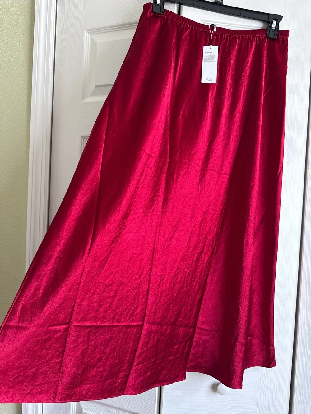 NWT EILEEN FISHER Textured Satin Ruby Midi Skirt